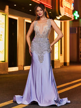 Rhinestone-Embellished Mermaid Evening Dress Lavender