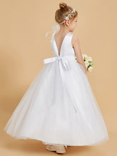 Elegant Satin Flower Girl Dresses with Tulle Overlay and Open Back Design