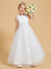 Elegant Satin Flower Girl Dresses with Tulle Overlay and Open Back Design