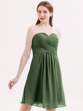 Strapless Short Chiffon Gonws with Sweetheart Olive Green