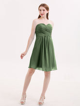 Strapless Short Chiffon Gonws with Sweetheart Olive Green