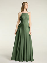 Simple Chiffon Bridesmaid Dress with Square Neck Olive Green