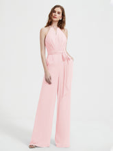 Halter Neckline Sleeveless Chiffon Pleated Jumpsuit Blushing Pink