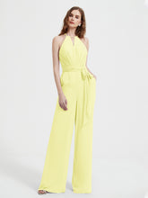 Halter Neckline Sleeveless Chiffon Pleated Jumpsuit Daffodil