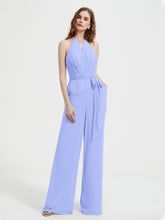 Halter Neckline Sleeveless Chiffon Pleated Jumpsuit Lavender