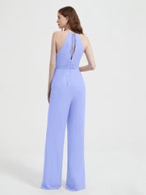 Halter Neckline Sleeveless Chiffon Pleated Jumpsuit Lavender