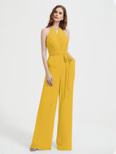 Halter Neckline Sleeveless Chiffon Pleated Jumpsuit Marigold