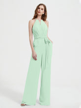 Halter Neckline Sleeveless Chiffon Pleated Jumpsuit Mint Green Plus Size
