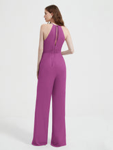 Halter Neckline Sleeveless Chiffon Pleated Jumpsuit Orchid