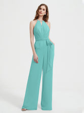Halter Neckline Sleeveless Chiffon Pleated Jumpsuit Spa