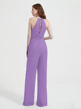 Halter Neckline Sleeveless Chiffon Pleated Jumpsuit Tahiti