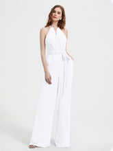 Halter Neckline Sleeveless Chiffon Pleated Jumpsuit White