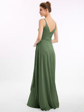 Long Spaghetti Strap Chiffon Bridesmaid Dress Olive Green