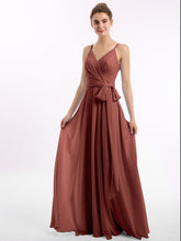 Long Spaghetti Strap Chiffon Bridesmaid Dress Terracotta