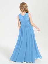 Long Junior Bridesmaid Dresses Lace Top Blue