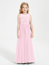 Long Junior Bridesmaid Dresses Lace Top Candy Pink