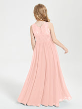 Long Junior Bridesmaid Dresses Lace Top Coral