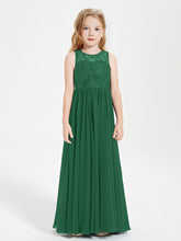 Long Junior Bridesmaid Dresses Lace Top Dark Green