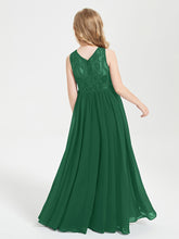 Long Junior Bridesmaid Dresses Lace Top Dark Green