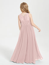 Long Junior Bridesmaid Dresses Lace Top Dusty Rose