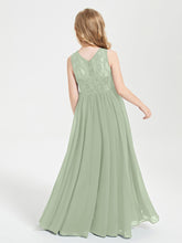Long Junior Bridesmaid Dresses Lace Top Dusty Sage