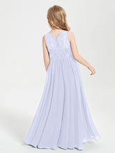 Long Junior Bridesmaid Dresses Lace Top Lavender