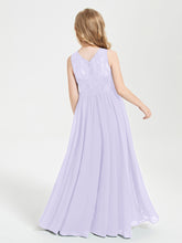 Long Junior Bridesmaid Dresses Lace Top Lilac