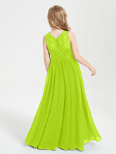 Long Junior Bridesmaid Dresses Lace Top Lime Green