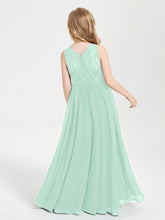 Long Junior Bridesmaid Dresses Lace Top Mint Green