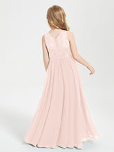 Long Junior Bridesmaid Dresses Lace Top Pearl Pink