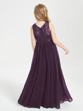 Long Junior Bridesmaid Dresses Lace Top Plum