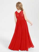 Long Junior Bridesmaid Dresses Lace Top Red