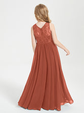 Long Junior Bridesmaid Dresses Lace Top Rust