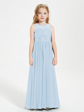 Long Junior Bridesmaid Dresses Lace Top Sky Blue