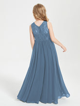 Long Junior Bridesmaid Dresses Lace Top Slate Blue