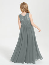 Long Junior Bridesmaid Dresses Lace Top Steel Grey