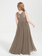 Long Junior Bridesmaid Dresses Lace Top Taupe