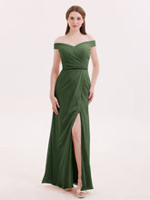 Sheath Off Shoulder Dresses with Slit Olive Green