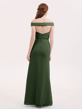 Sheath Off Shoulder Dresses with Slit Olive Green