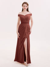 Sheath Off Shoulder Dresses with Slit Terracotta