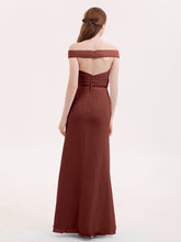 Sheath Off Shoulder Dresses with Slit Terracotta