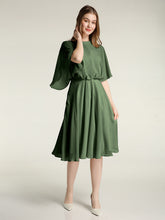 Short Chiffon Bridesmaid Dress with Flutter Sleeves Olive Green