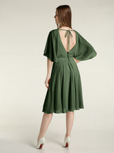 Short Chiffon Bridesmaid Dress with Flutter Sleeves Olive Green