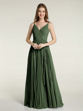 Full Pleated Skirt Chiffon Bridesmaid Dress Olive Green