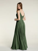 Full Pleated Skirt Chiffon Bridesmaid Dress Olive Green