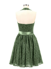 Halter V-neck Short Lace Dresses Olive Green