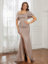 Off-The-Shoulder Mermaid Prom Dress with Slit Taupe