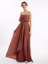 Chiffon Gown with Spaghetti Straps and Cascade Skirt Terracotta