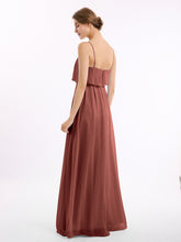 Chiffon Gown with Spaghetti Straps and Cascade Skirt Terracotta
