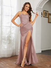 Cowl Neck Sheath Satin Prom Dresses Dusty Rose